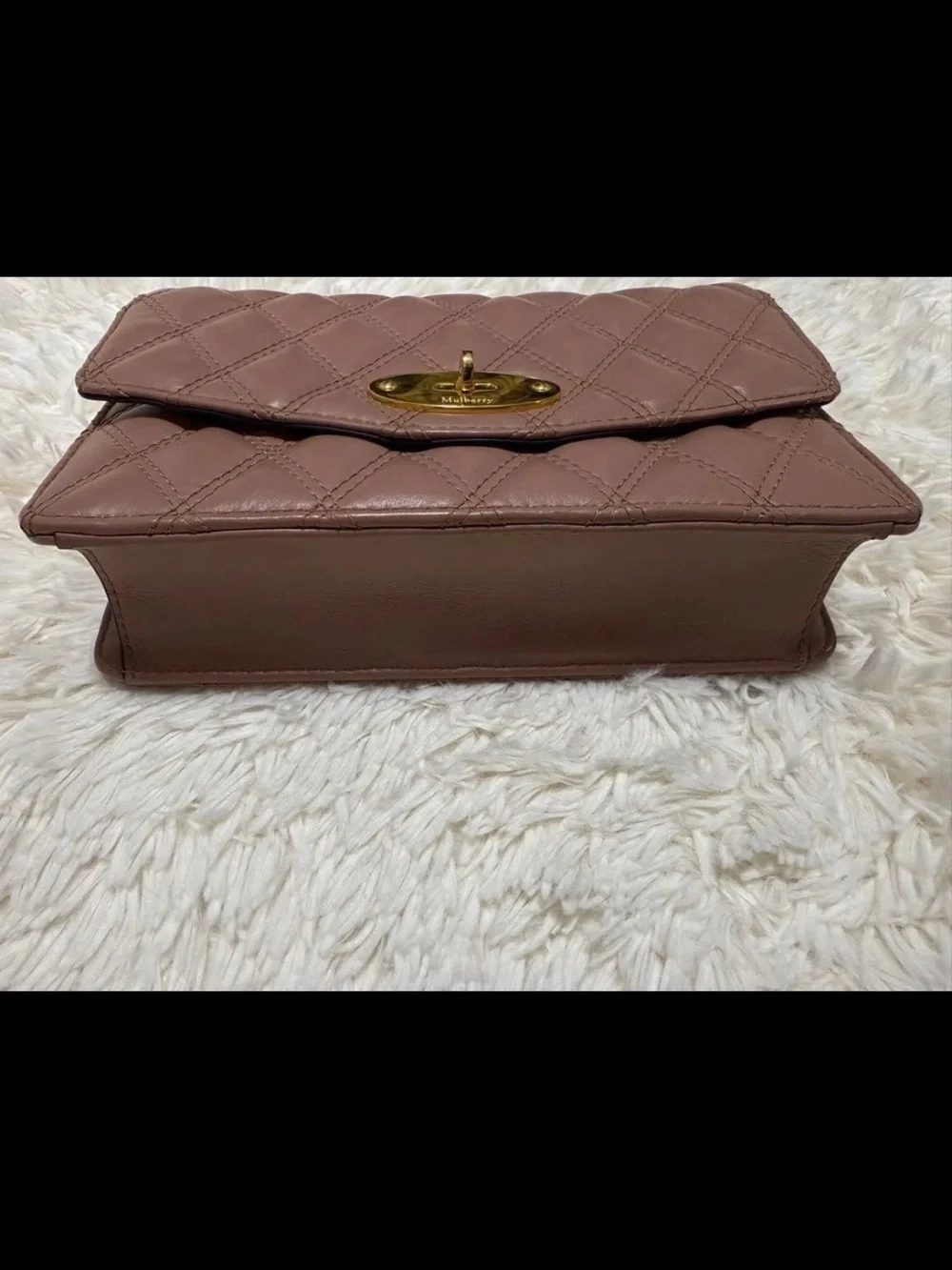 Mulberry Quilted Crossbody Bag in Taupe with Gold Chain